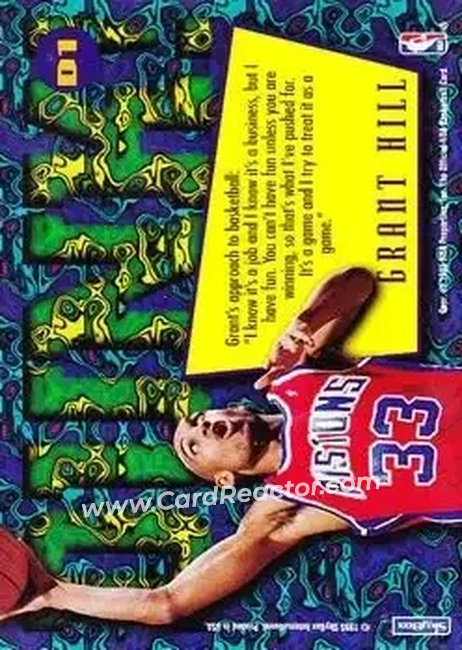 1995-96 Hoops - Grant Hill Dunks #D1 - Grant Hill - Detroit Pistons - Back