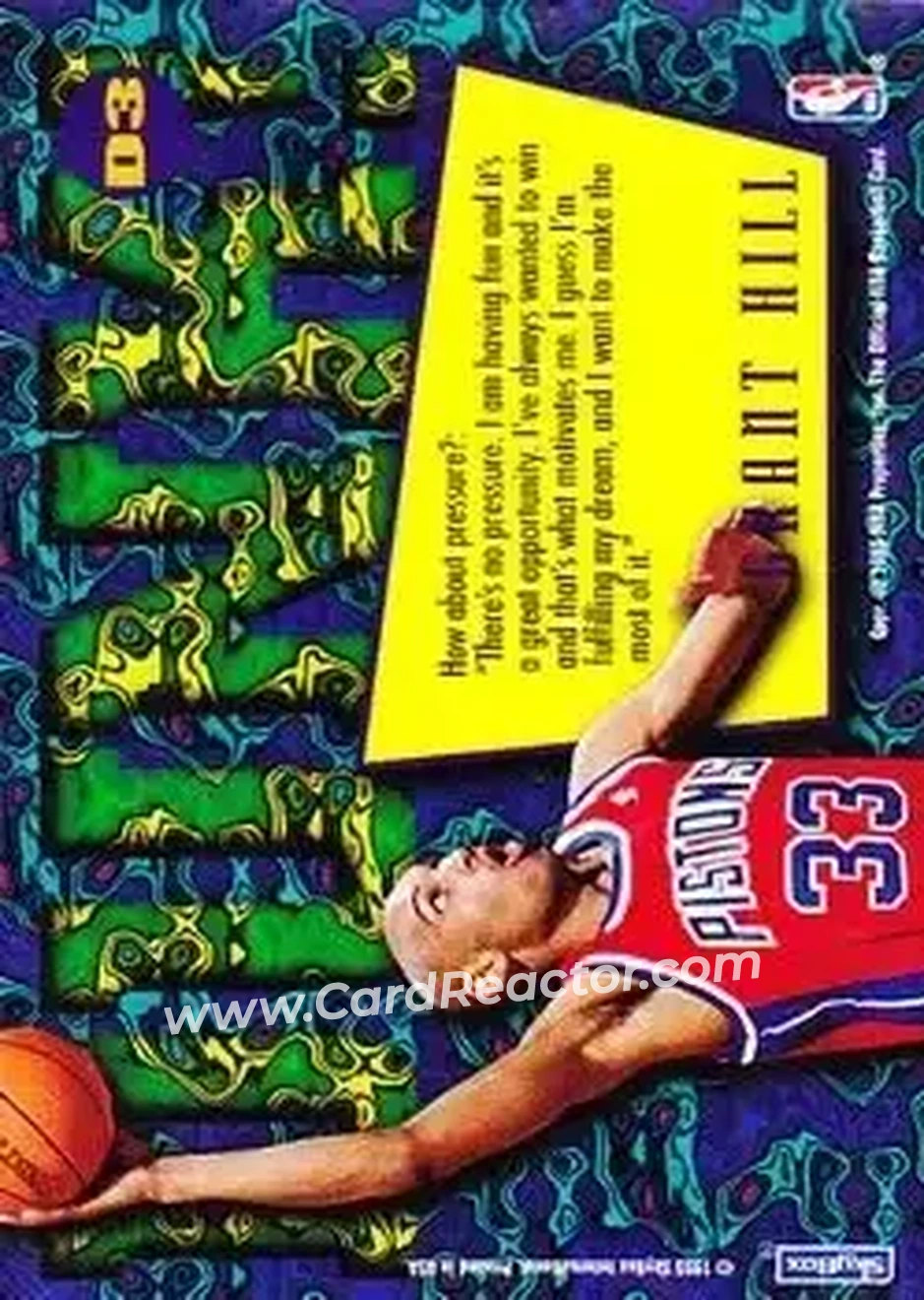 1995-96 Hoops - Grant Hill Dunks #D3 - Grant Hill - Detroit Pistons - Back