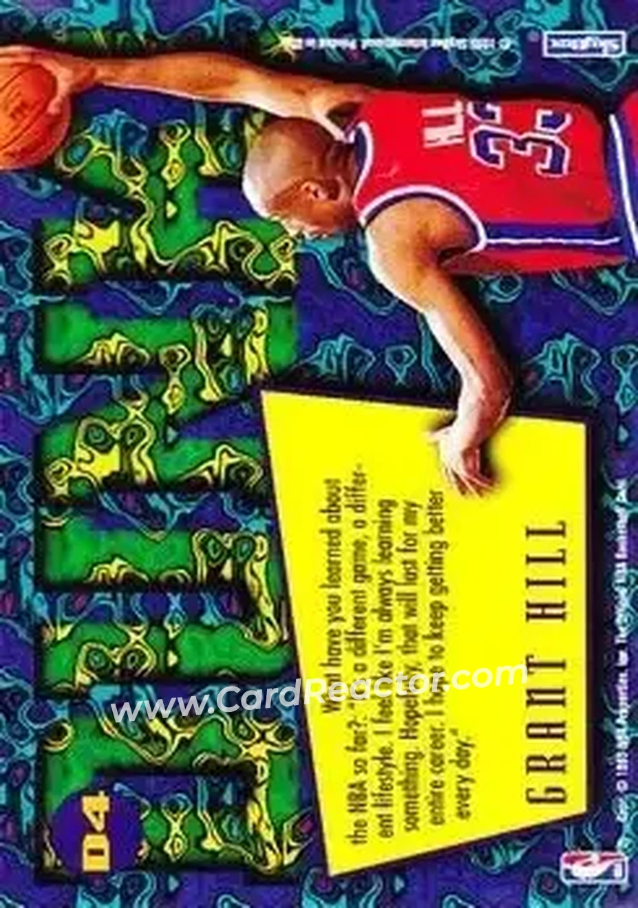 1995-96 Hoops - Grant Hill Dunks #D4 - Grant Hill - Detroit Pistons - Back
