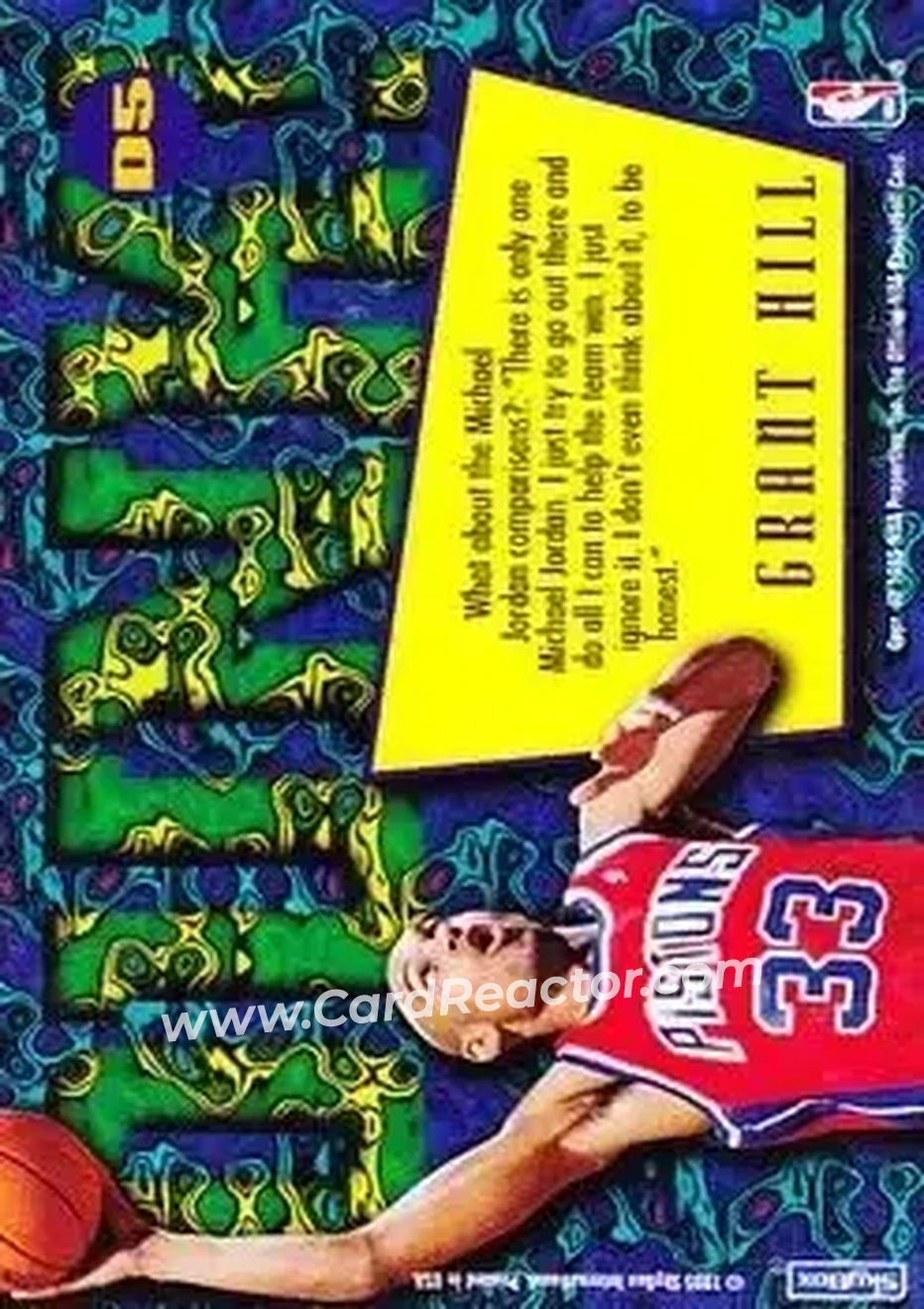 1995-96 Hoops - Grant Hill Dunks #D5 - Grant Hill - Detroit Pistons - Back