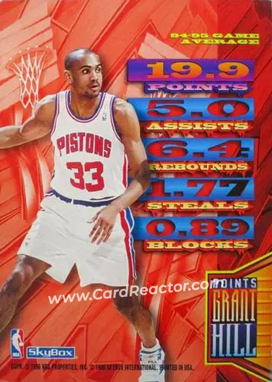 1995-96 Hoops - Grant Hill Slamland #NNO - Grant Hill - Detroit Pistons - Back
