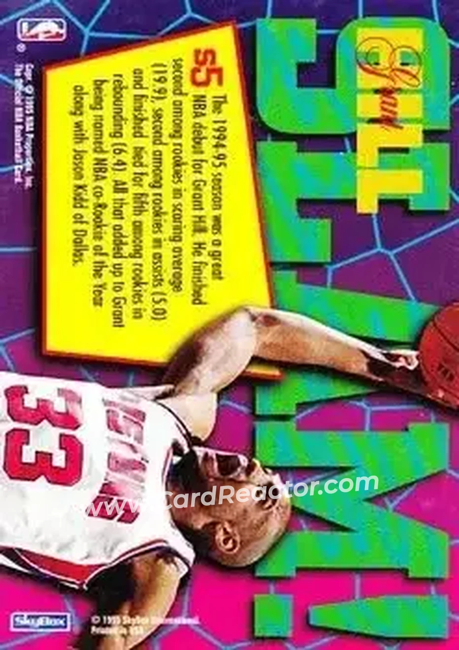 1995-96 Hoops - Grant Hill Slams #S5 - Grant Hill - Detroit Pistons - Back