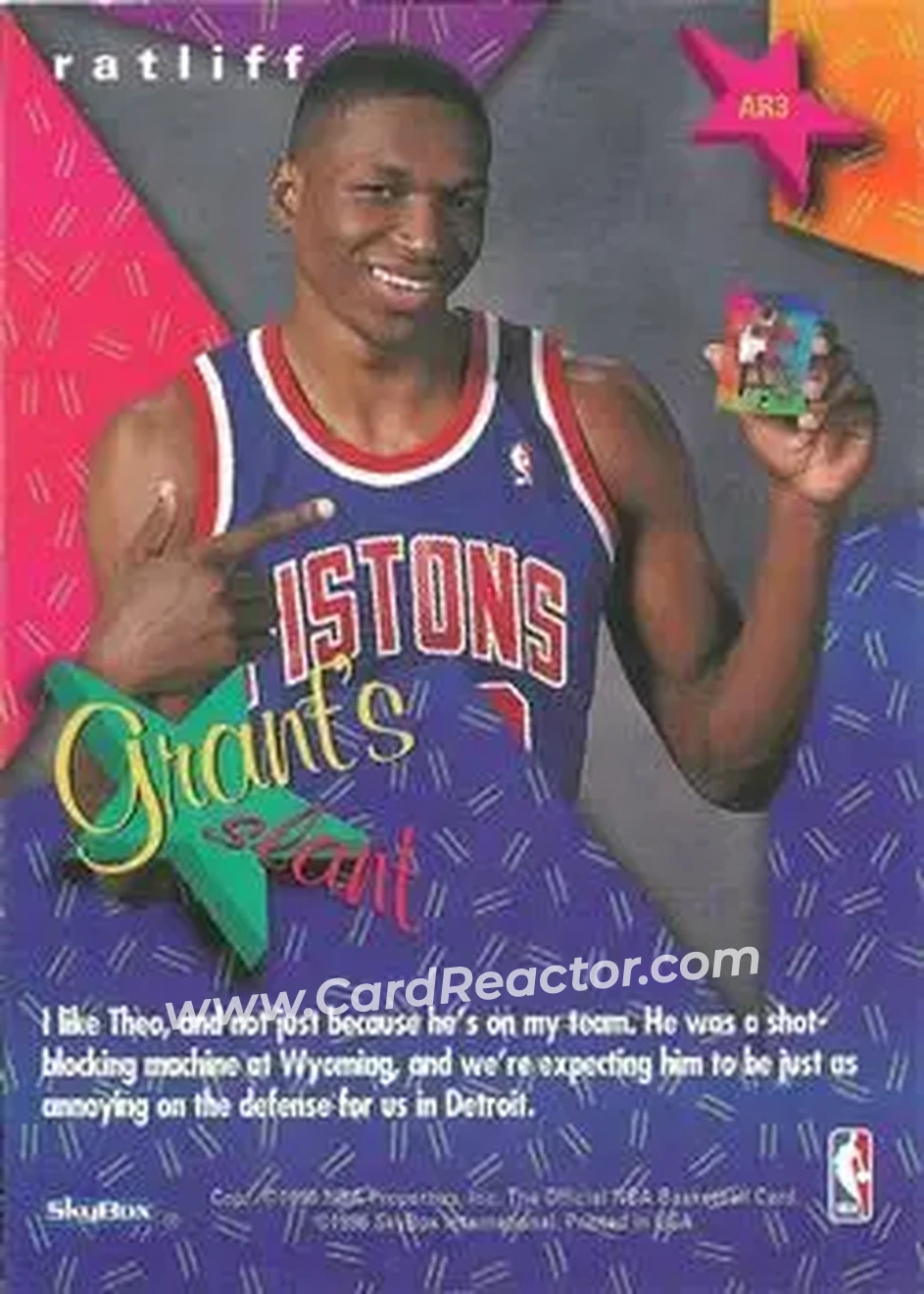 1995-96 Hoops - Grant's All-Rookies #AR3 - Theo Ratliff - Detroit Pistons - Back