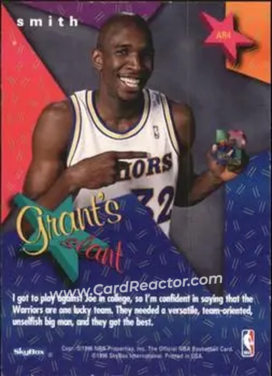 1995-96 Hoops - Grant's All-Rookies #AR4 - Joe Smith - Golden State Warriors - Back