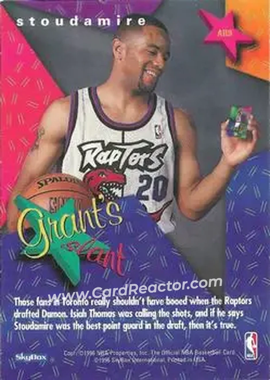 1995-96 Hoops - Grant's All-Rookies #AR9 - Damon Stoudamire - Toronto Raptors - Back