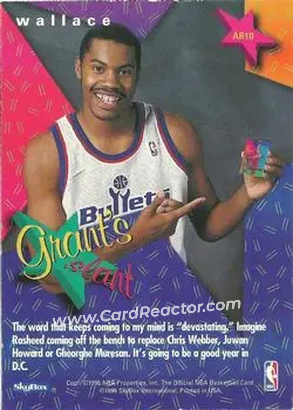 1995-96 Hoops - Grant's All-Rookies #AR10 - Rasheed Wallace - Los Angeles Lakers - Back