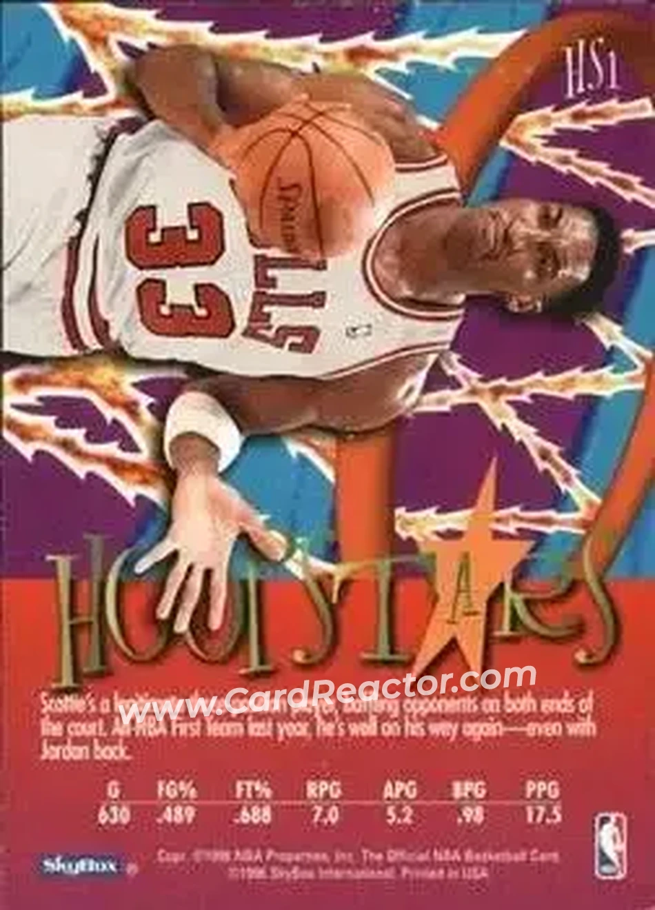 1995-96 Hoops - Hoopstars #HS1 - Scottie Pippen - Chicago Bulls - Back