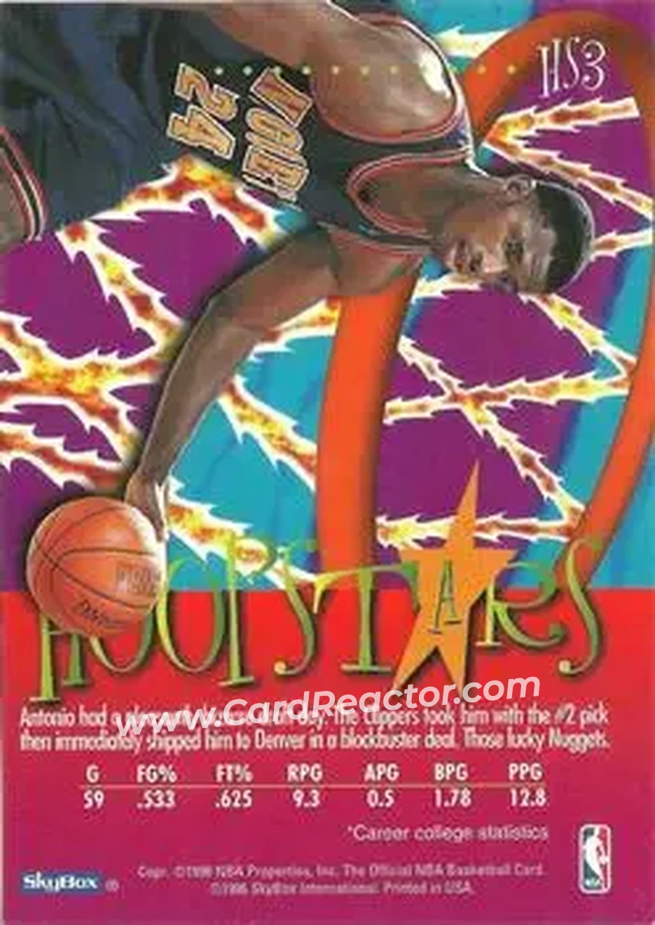 1995-96 Hoops - Hoopstars #HS3 - Antonio McDyess - Denver Nuggets - Back