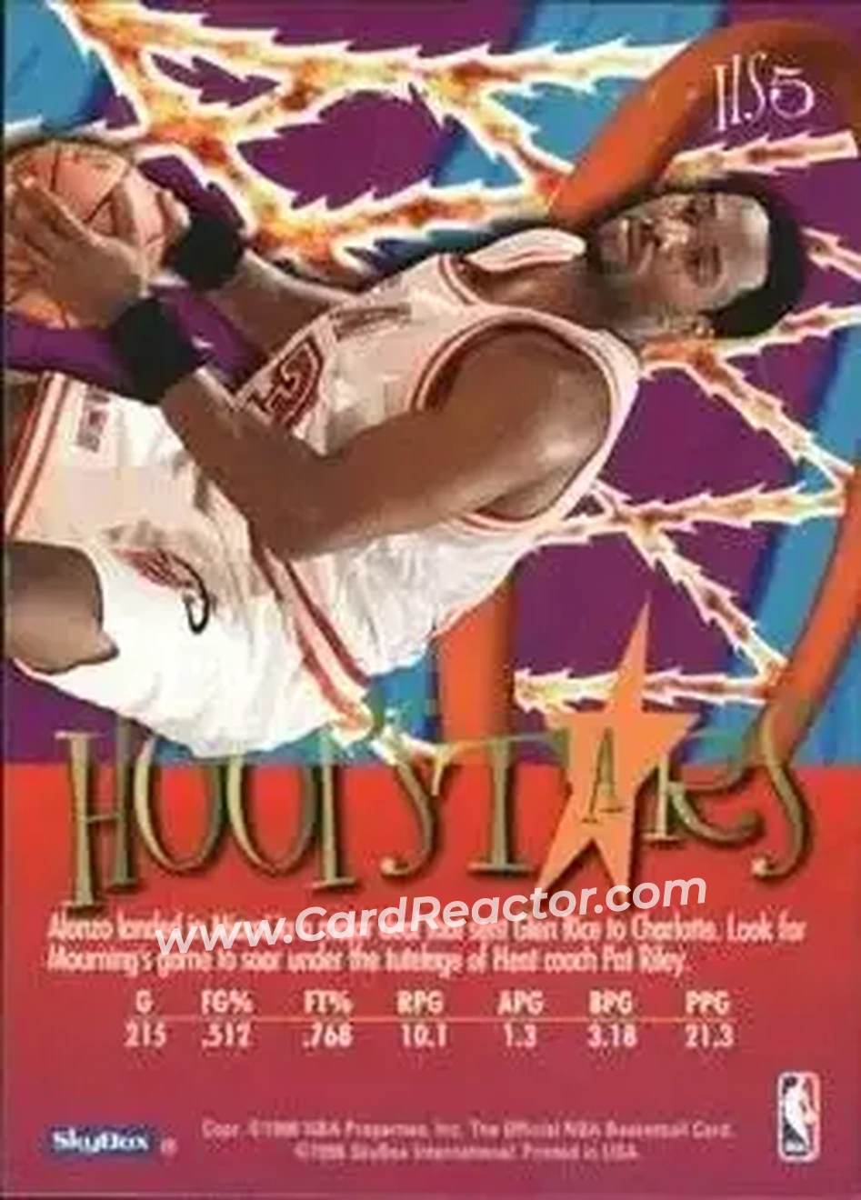 1995-96 Hoops - Hoopstars #HS5 - Alonzo Mourning - Miami Heat - Back
