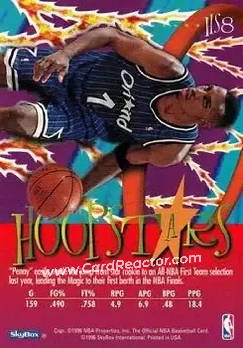 1995-96 Hoops - Hoopstars #HS8 - Anfernee Hardaway - Orlando Magic - Back