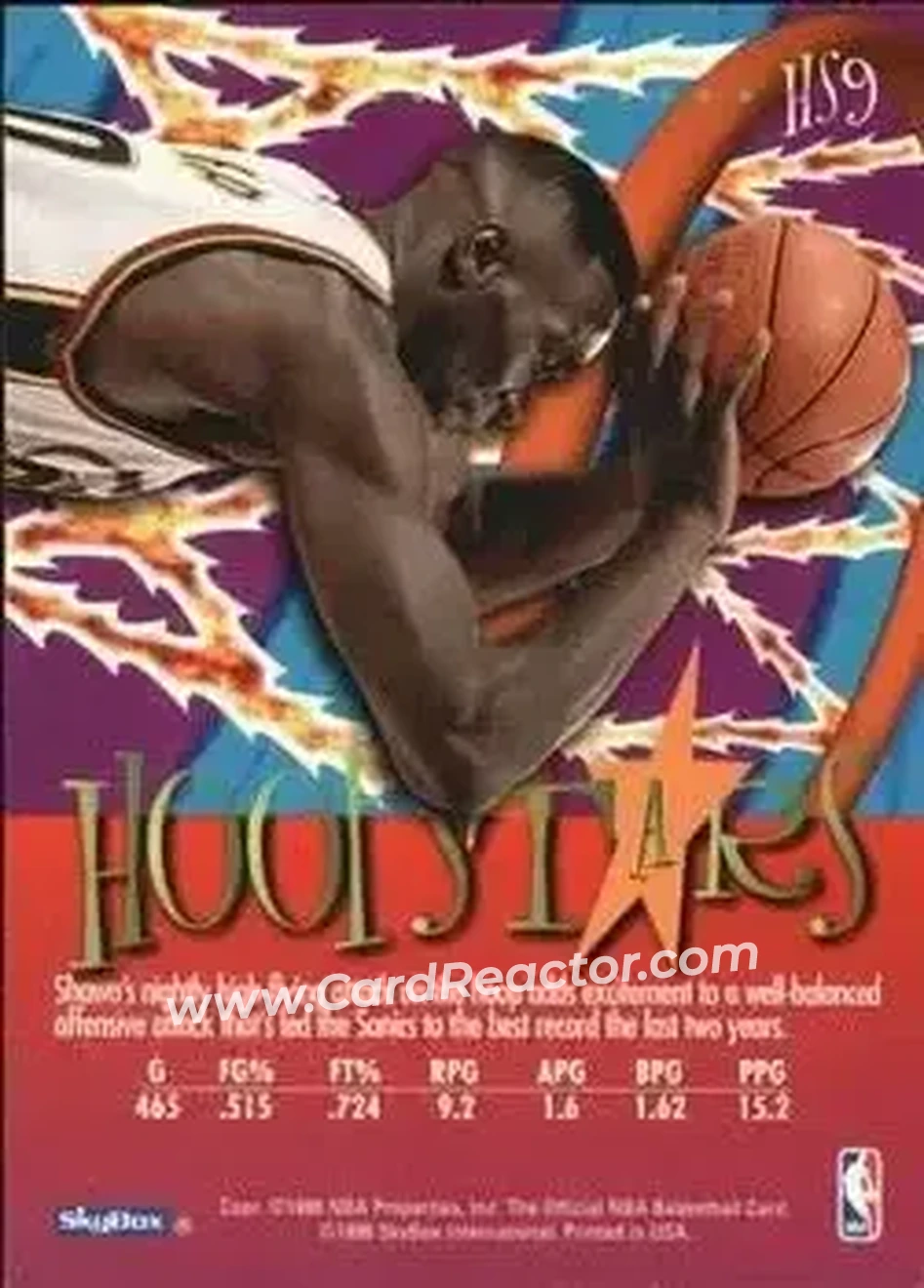 1995-96 Hoops - Hoopstars #HS9 - Shawn Kemp - Seattle SuperSonics - Back