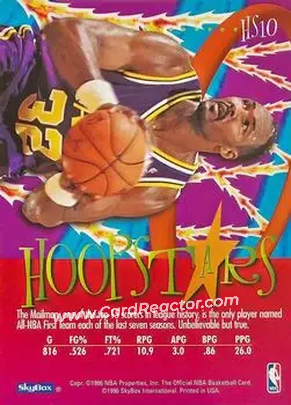 1995-96 Hoops - Hoopstars #HS10 - Karl Malone - Utah Jazz - Back