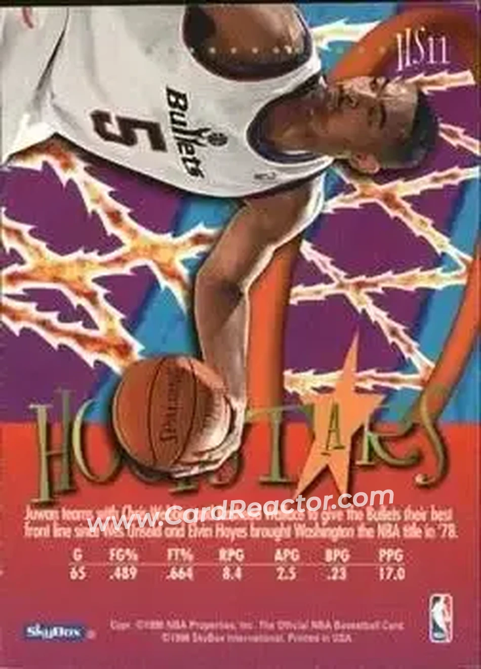 1995-96 Hoops - Hoopstars #HS11 - Juwan Howard - Washington Bullets - Back