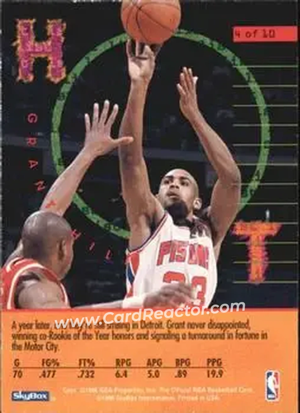 1995-96 Hoops - Hot List #4 - Grant Hill - Detroit Pistons - Back
