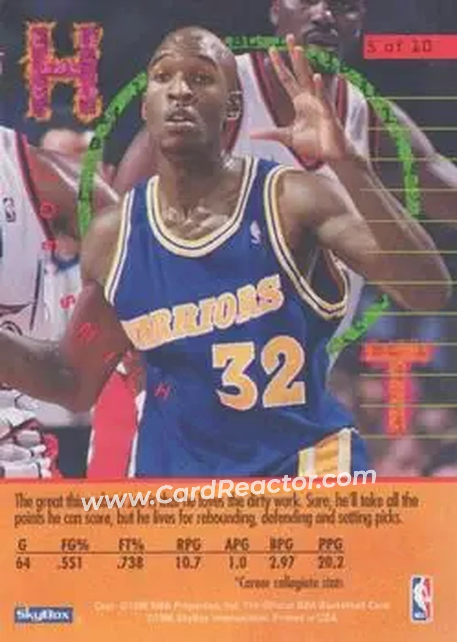 1995-96 Hoops - Hot List #5 - Joe Smith - Golden State Warriors - Back