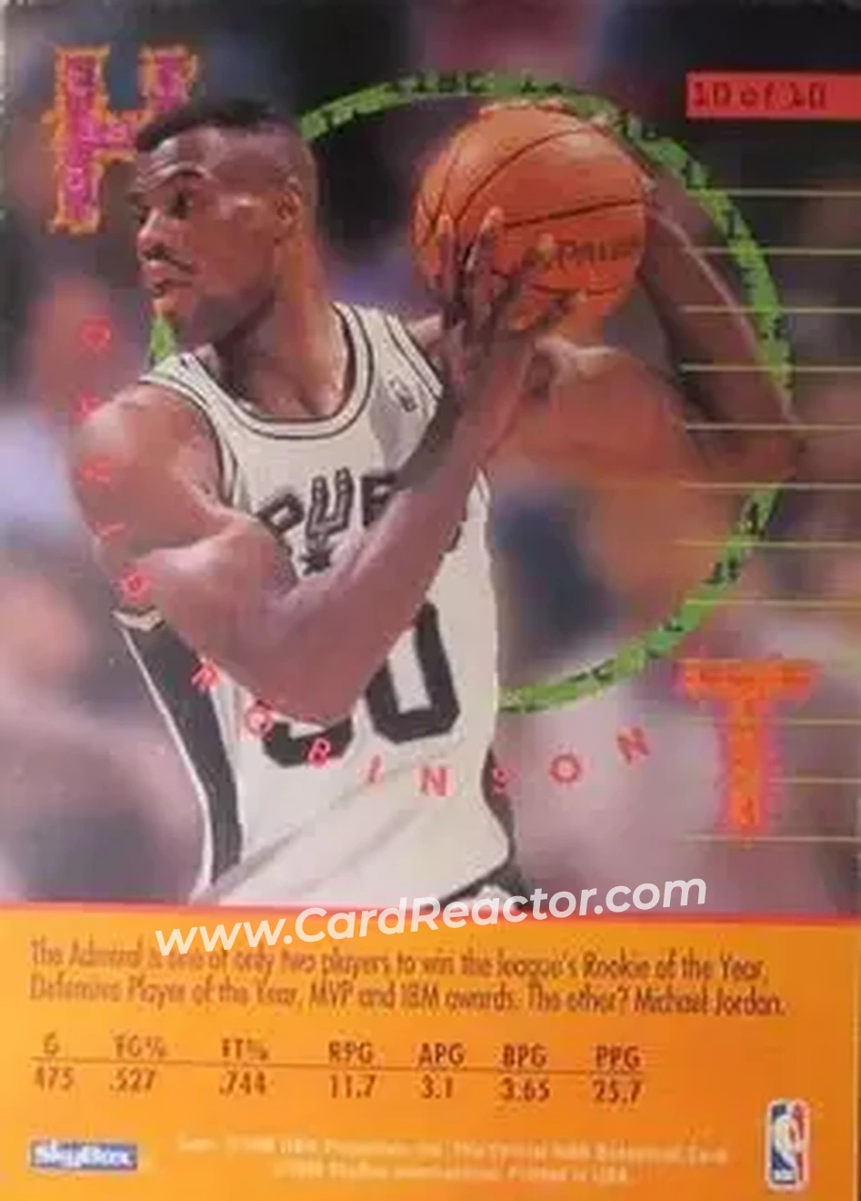 1995-96 Hoops - Hot List #10 - David Robinson - San Antonio Spurs - Back