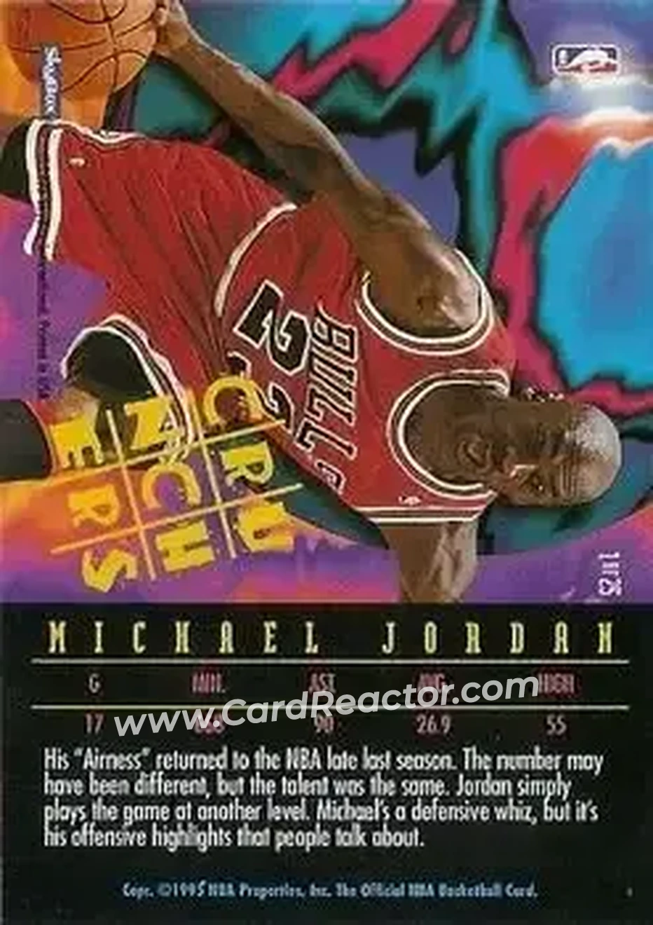 1995-96 Hoops - Number Crunchers #1 - Michael Jordan - Chicago Bulls - Back