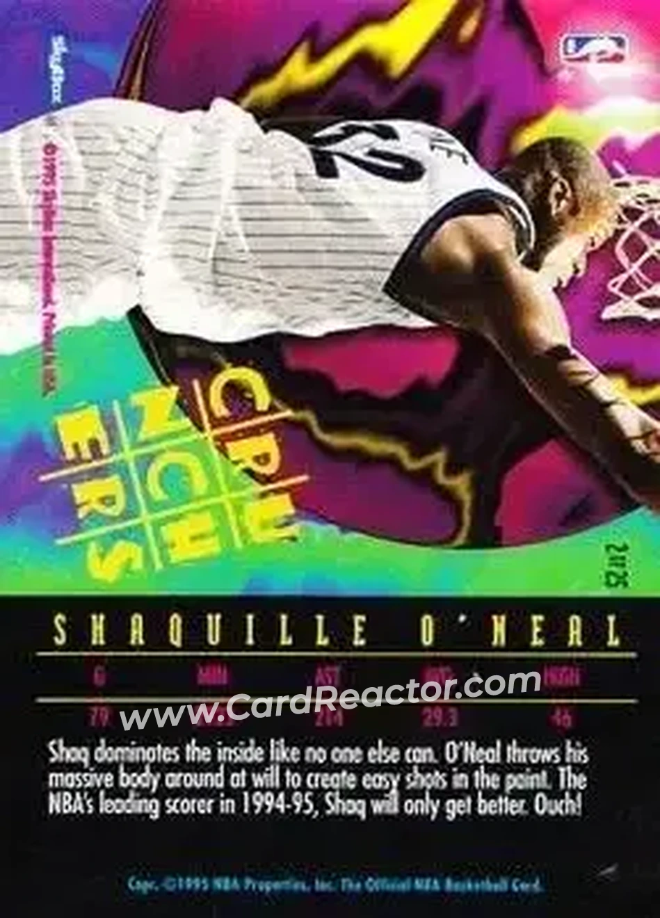1995-96 Hoops - Number Crunchers #2 - Shaquille O'Neal - Orlando Magic - Back