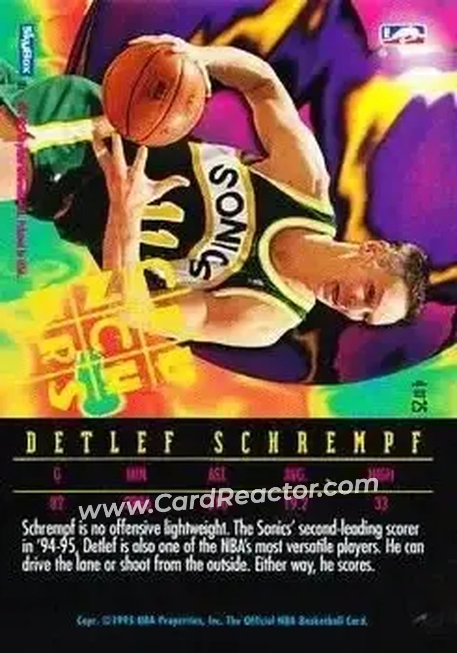 1995-96 Hoops - Number Crunchers #4 - Detlef Schrempf - Seattle SuperSonics - Back