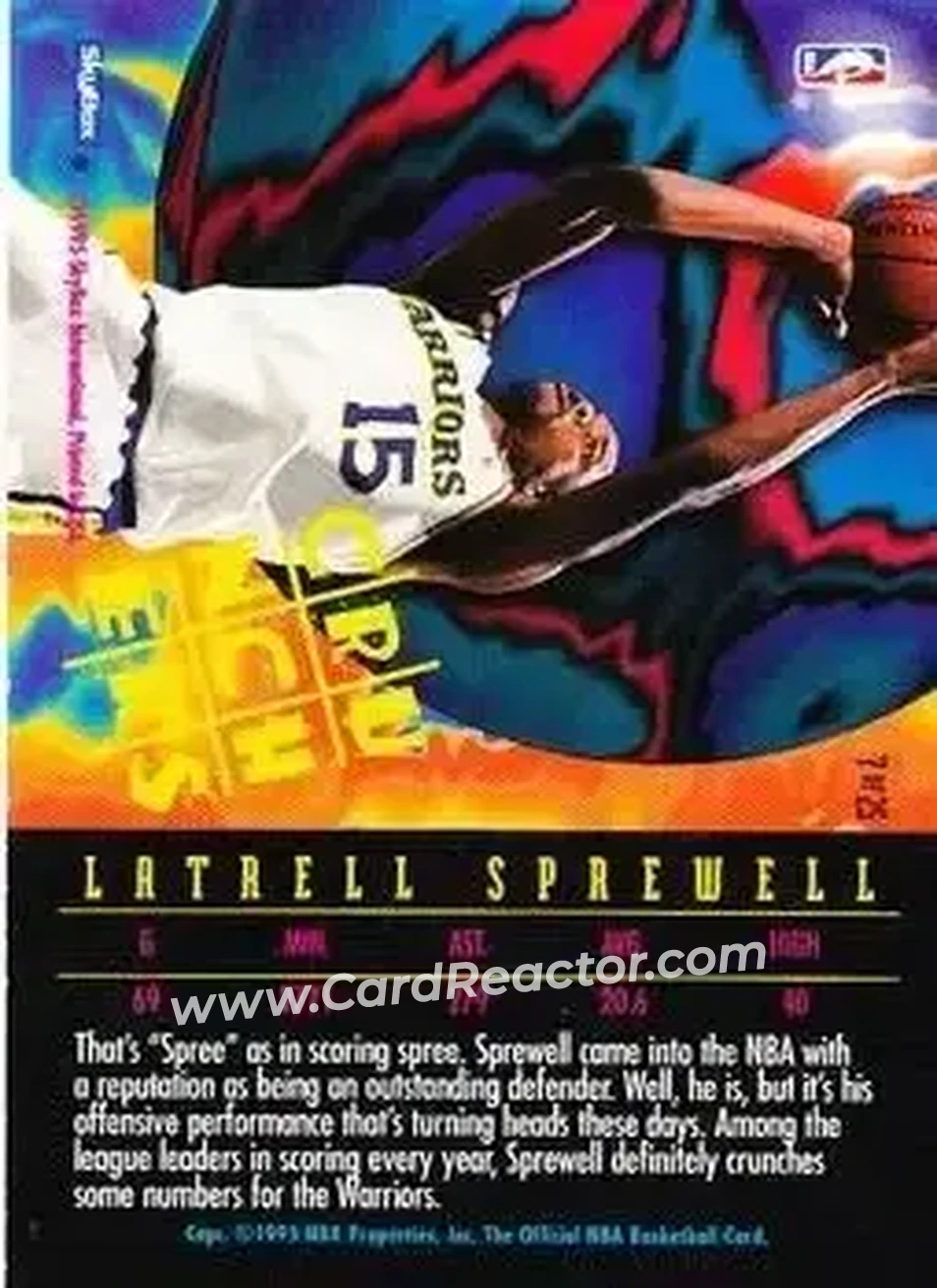 1995-96 Hoops - Number Crunchers #7 - Latrell Sprewell - Golden State Warriors - Back