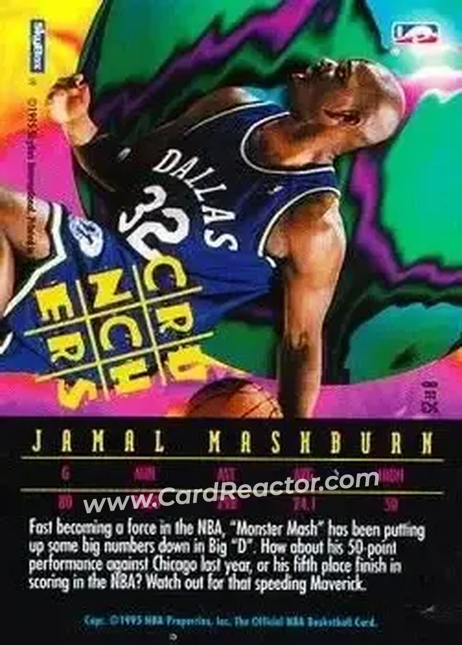 1995-96 Hoops - Number Crunchers #8 - Jamal Mashburn - Dallas Mavericks - Back