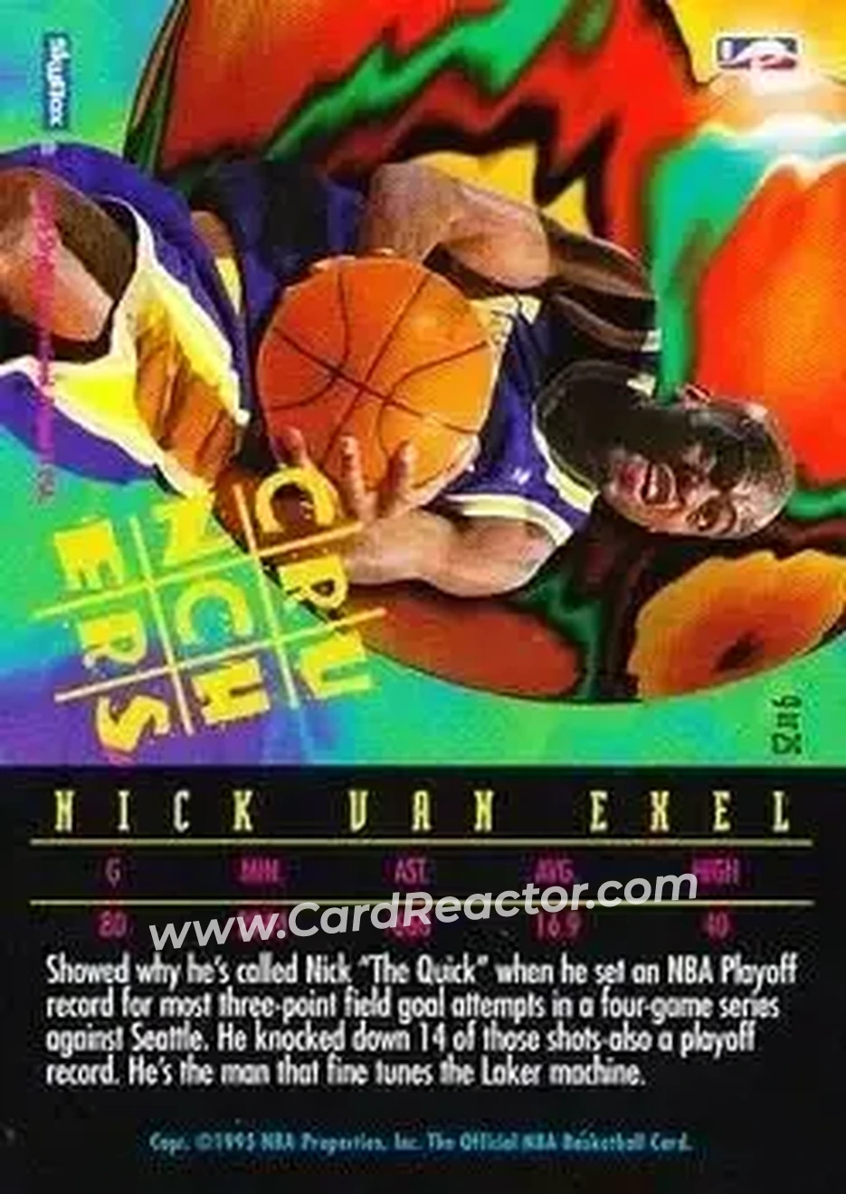 1995-96 Hoops - Number Crunchers #9 - Nick Van Exel - Los Angeles Lakers - Back