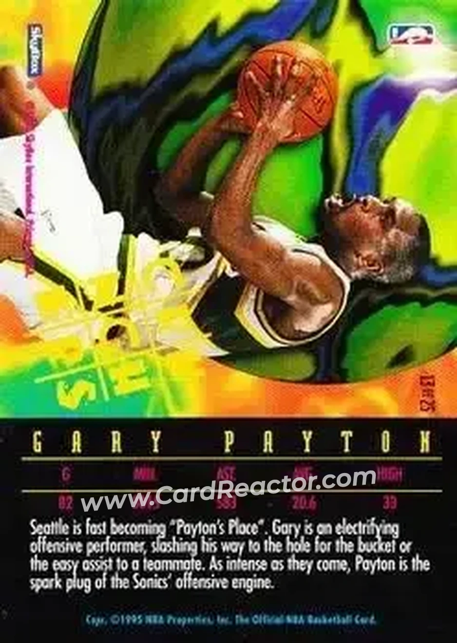 1995-96 Hoops - Number Crunchers #13 - Gary Payton - Seattle SuperSonics - Back