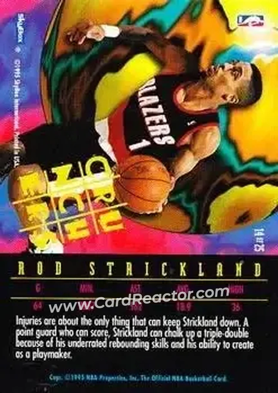 1995-96 Hoops - Number Crunchers #14 - Rod Strickland - Portland Trail Blazers - Back