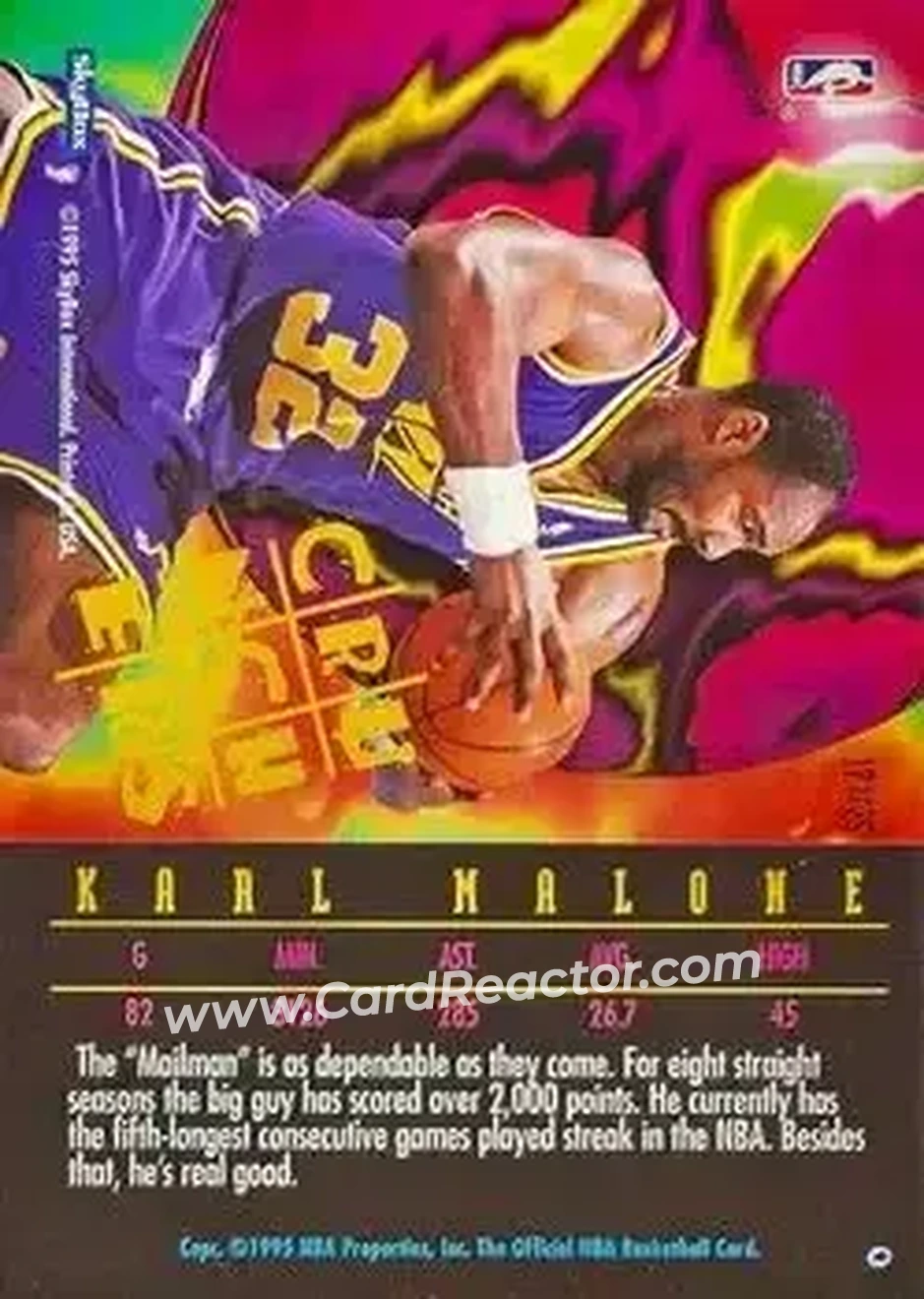 1995-96 Hoops - Number Crunchers #17 - Karl Malone - Utah Jazz - Back