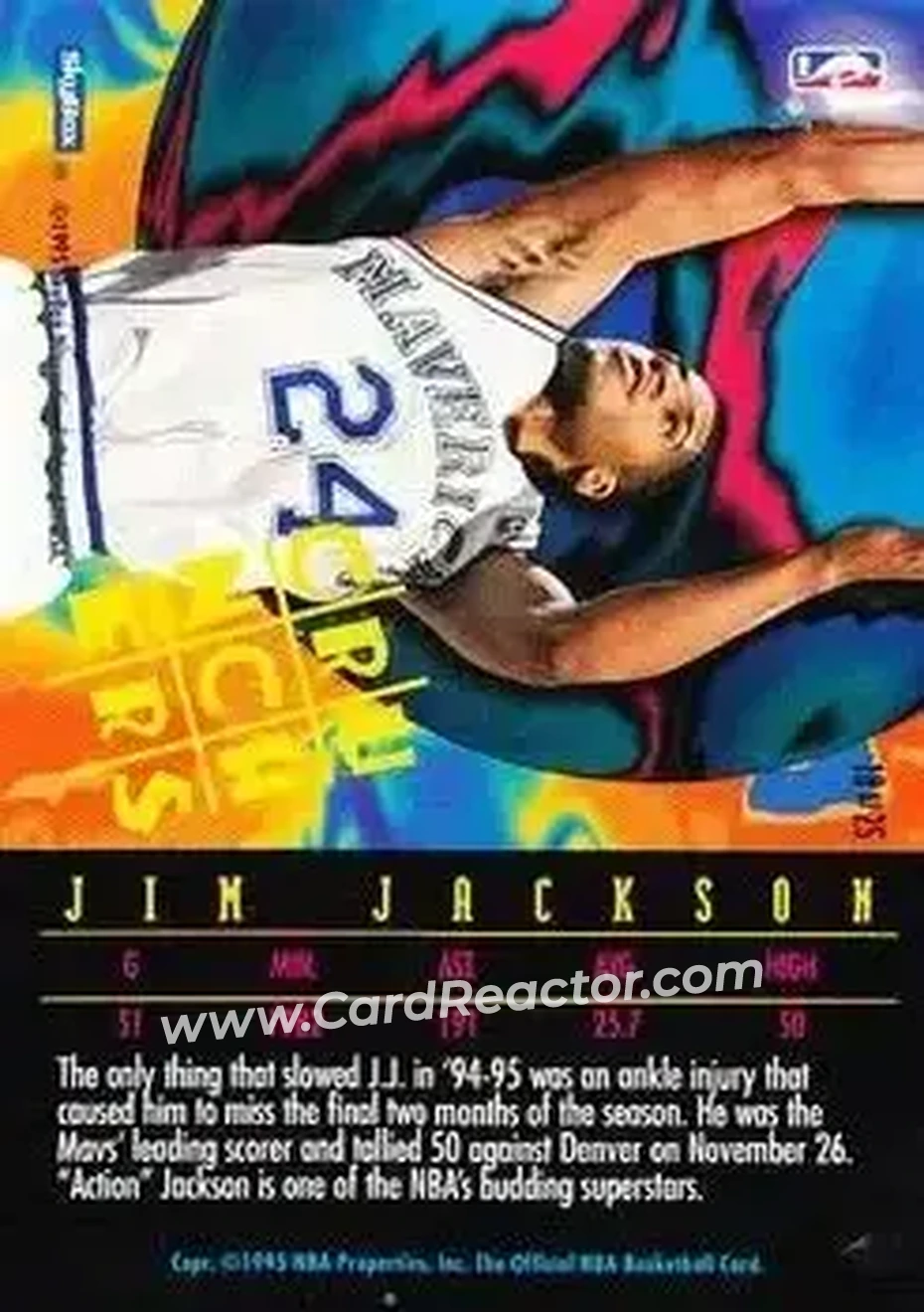 1995-96 Hoops - Number Crunchers #18 - Jim Jackson - Dallas Mavericks - Back