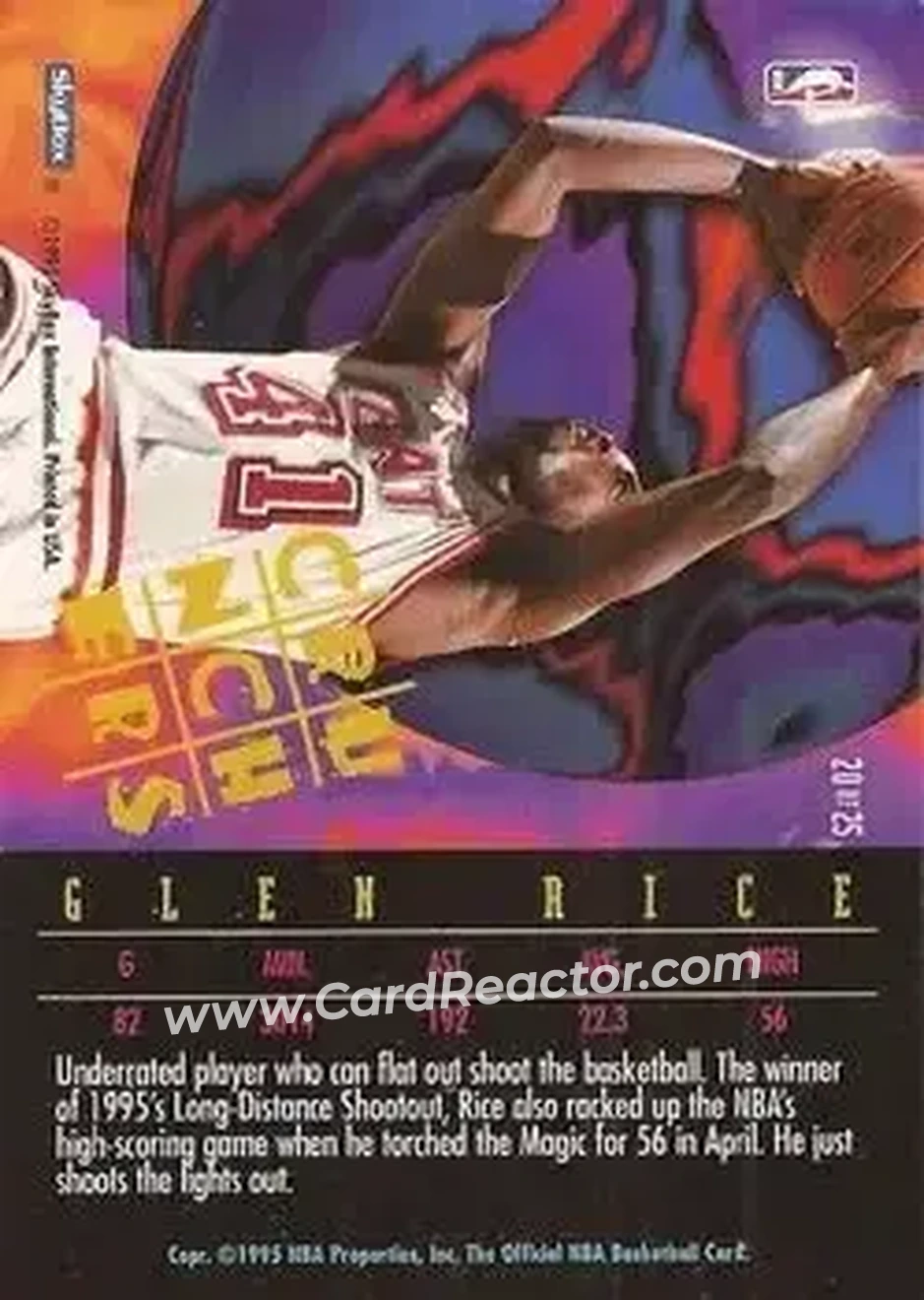 1995-96 Hoops - Number Crunchers #20 - Glen Rice - Miami Heat - Back