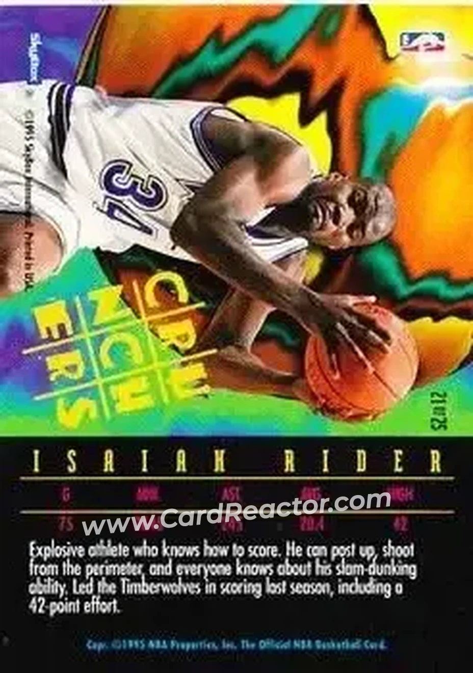 1995-96 Hoops - Number Crunchers #21 - Isaiah Rider - Minnesota Timberwolves - Back