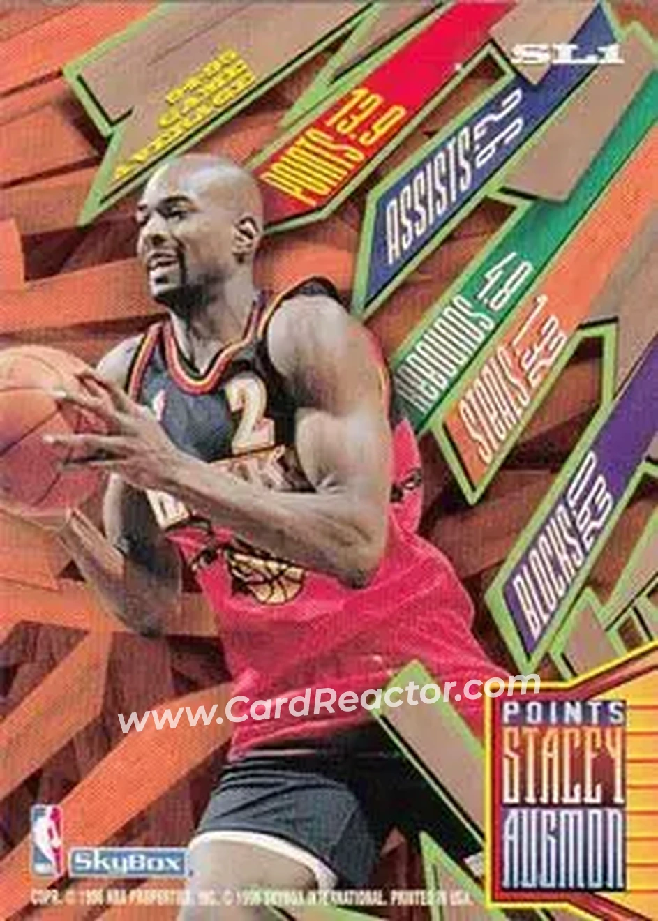 1995-96 Hoops - Slamland #SL1 - Stacey Augmon - Atlanta Hawks - Back