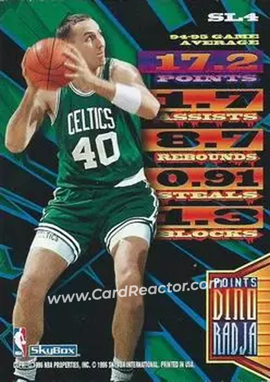 1995-96 Hoops - Slamland #SL4 - Dino Radja - Boston Celtics - Back