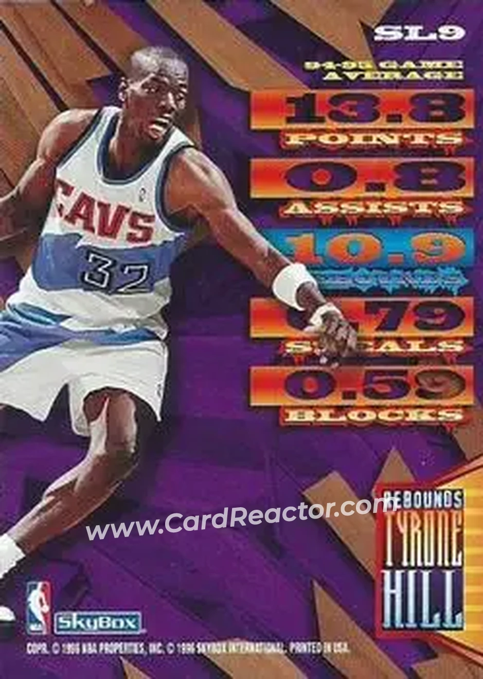 1995-96 Hoops - Slamland #SL9 - Tyrone Hill - Cleveland Cavaliers - Back