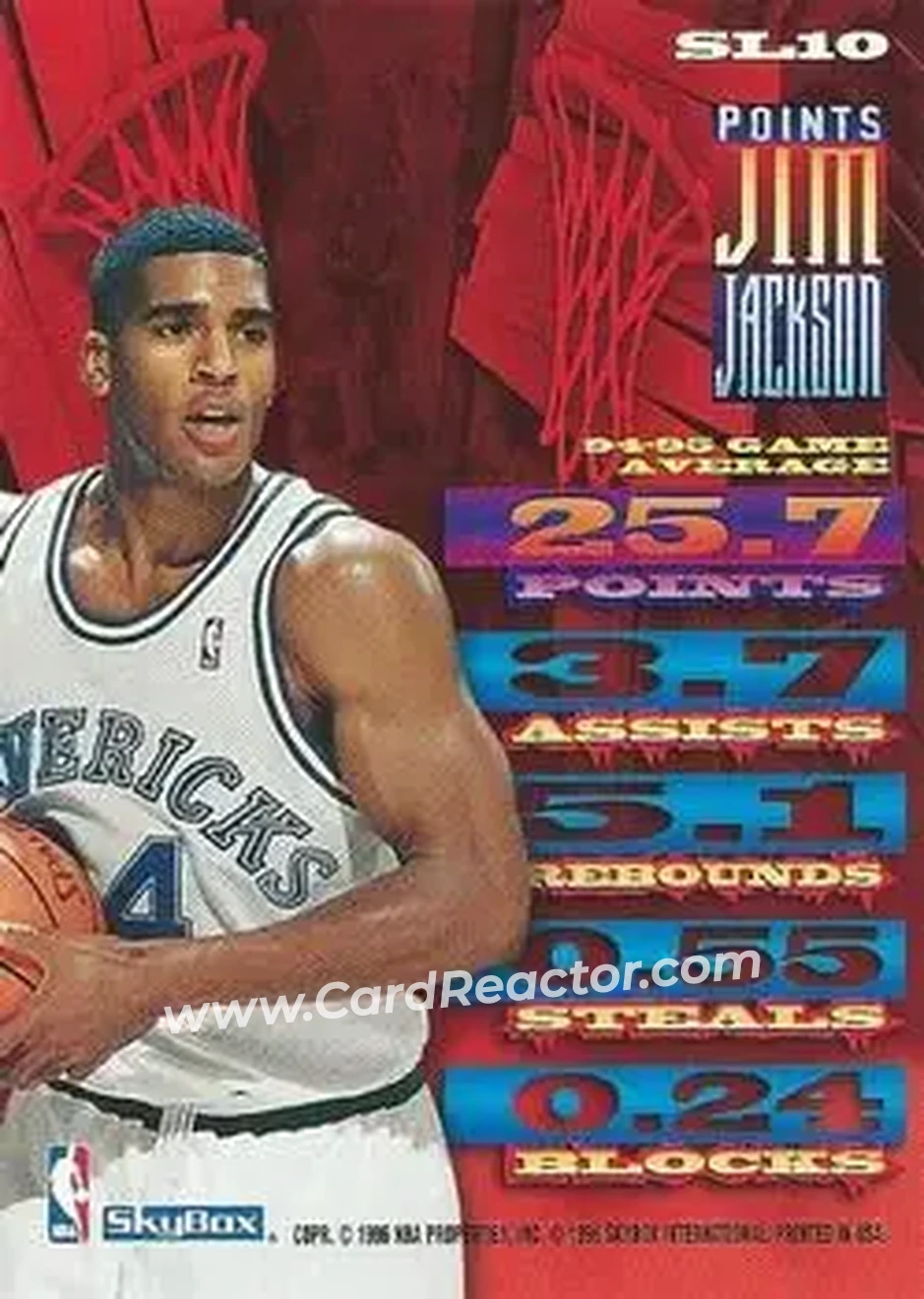 1995-96 Hoops - Slamland #SL10 - Jim Jackson - Dallas Mavericks - Back