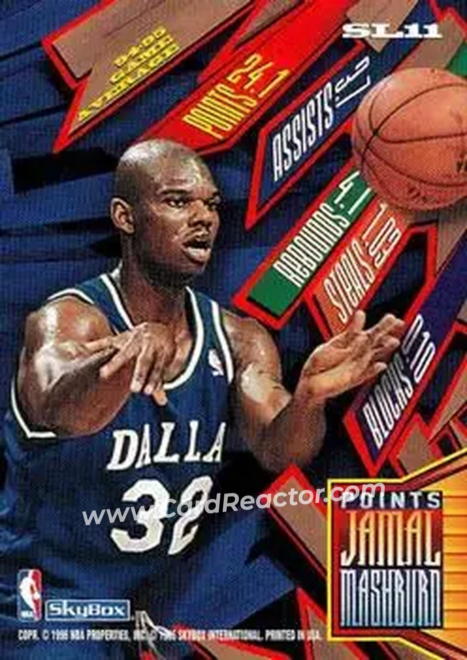 1995-96 Hoops - Slamland #SL11 - Jamal Mashburn - Dallas Mavericks - Back