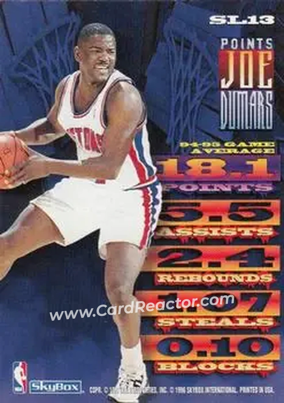 1995-96 Hoops - Slamland #SL13 - Joe Dumars - Detroit Pistons - Back