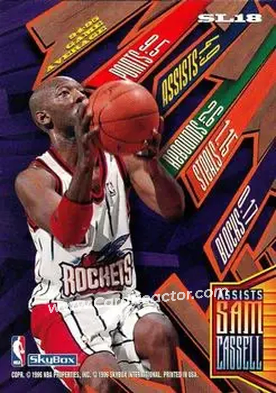 1995-96 Hoops - Slamland #SL18 - Sam Cassell - Houston Rockets - Back