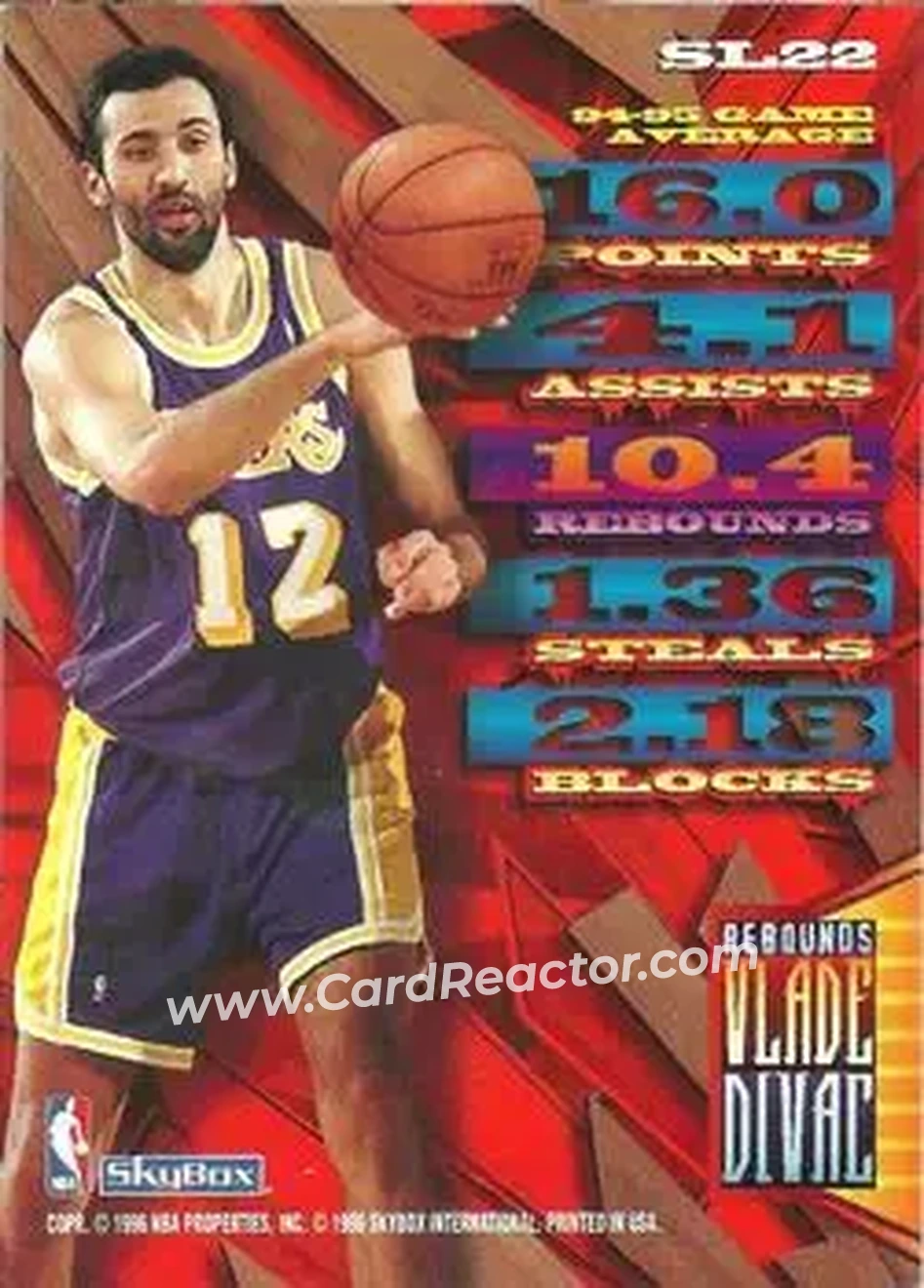 1995-96 Hoops - Slamland #SL22 - Vlade Divac - Los Angeles Lakers - Back