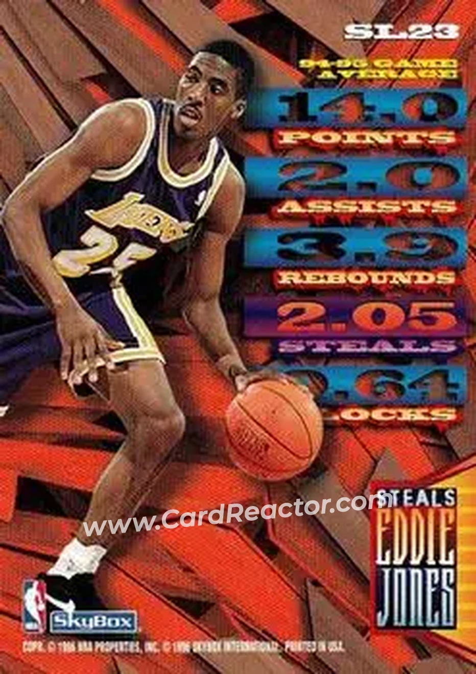 1995-96 Hoops - Slamland #SL23 - Eddie Jones - Los Angeles Lakers - Back