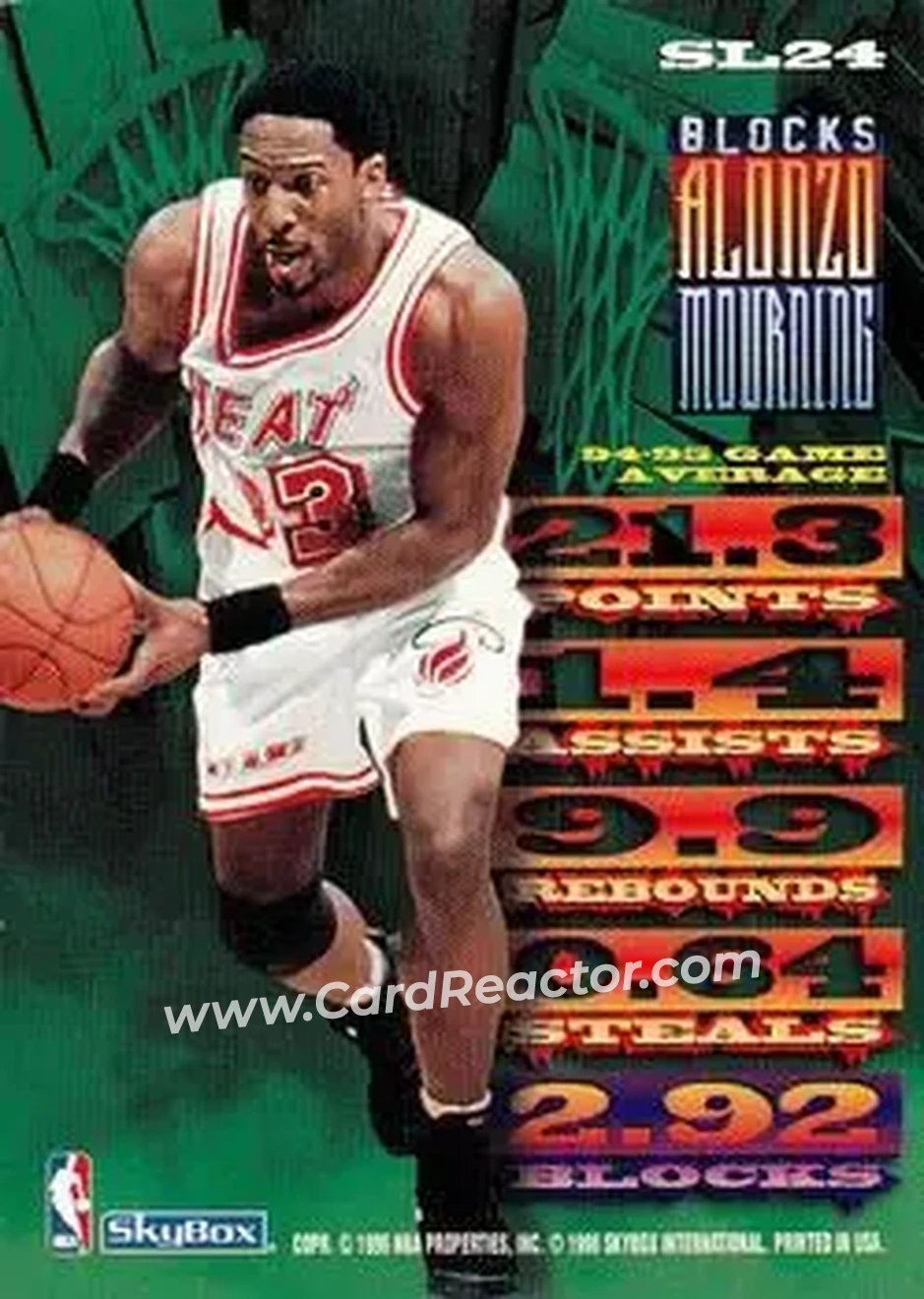1995-96 Hoops - Slamland #SL24 - Alonzo Mourning - Miami Heat - Back