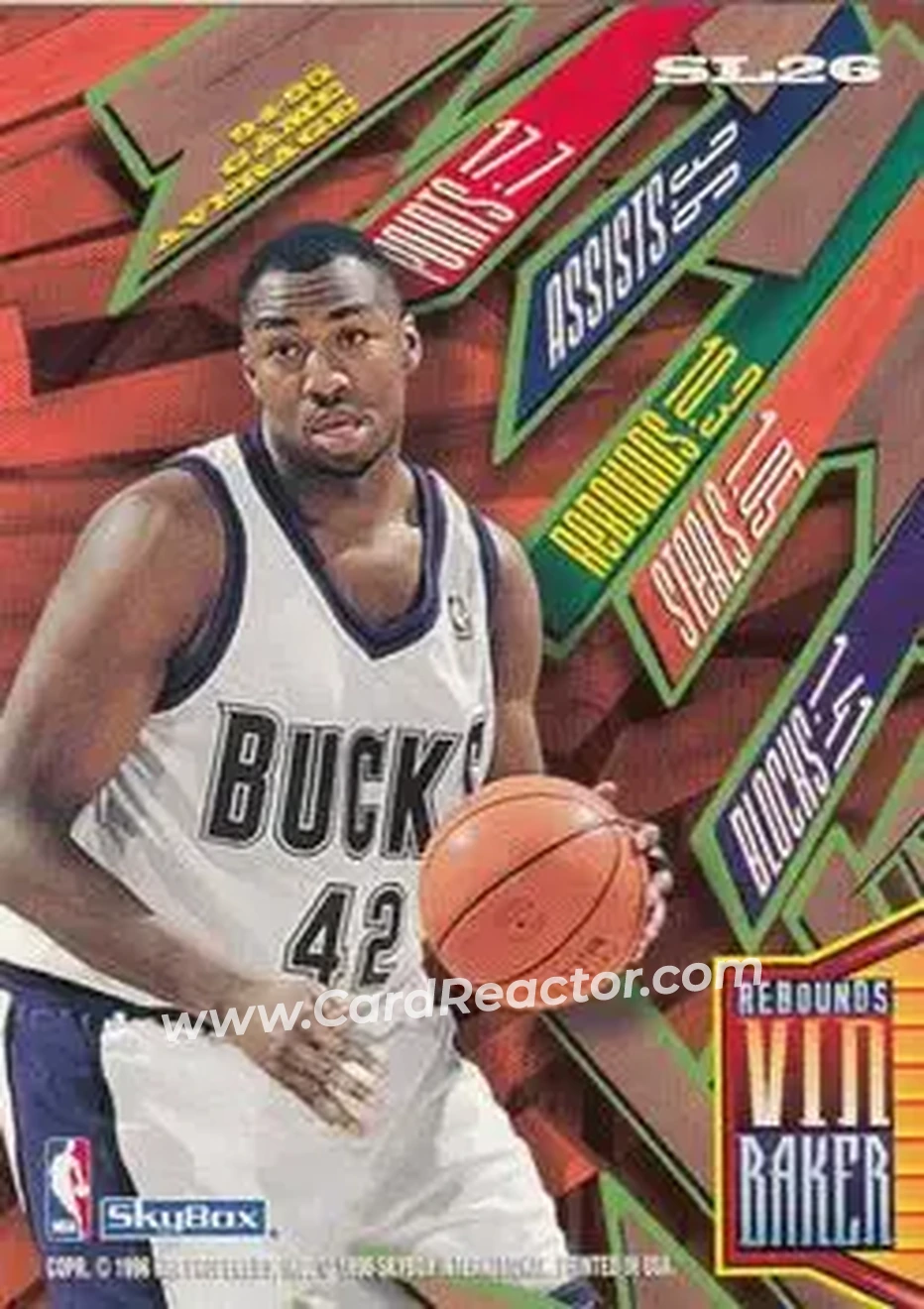 1995-96 Hoops - Slamland #SL26 - Vin Baker - Milwaukee Bucks - Back