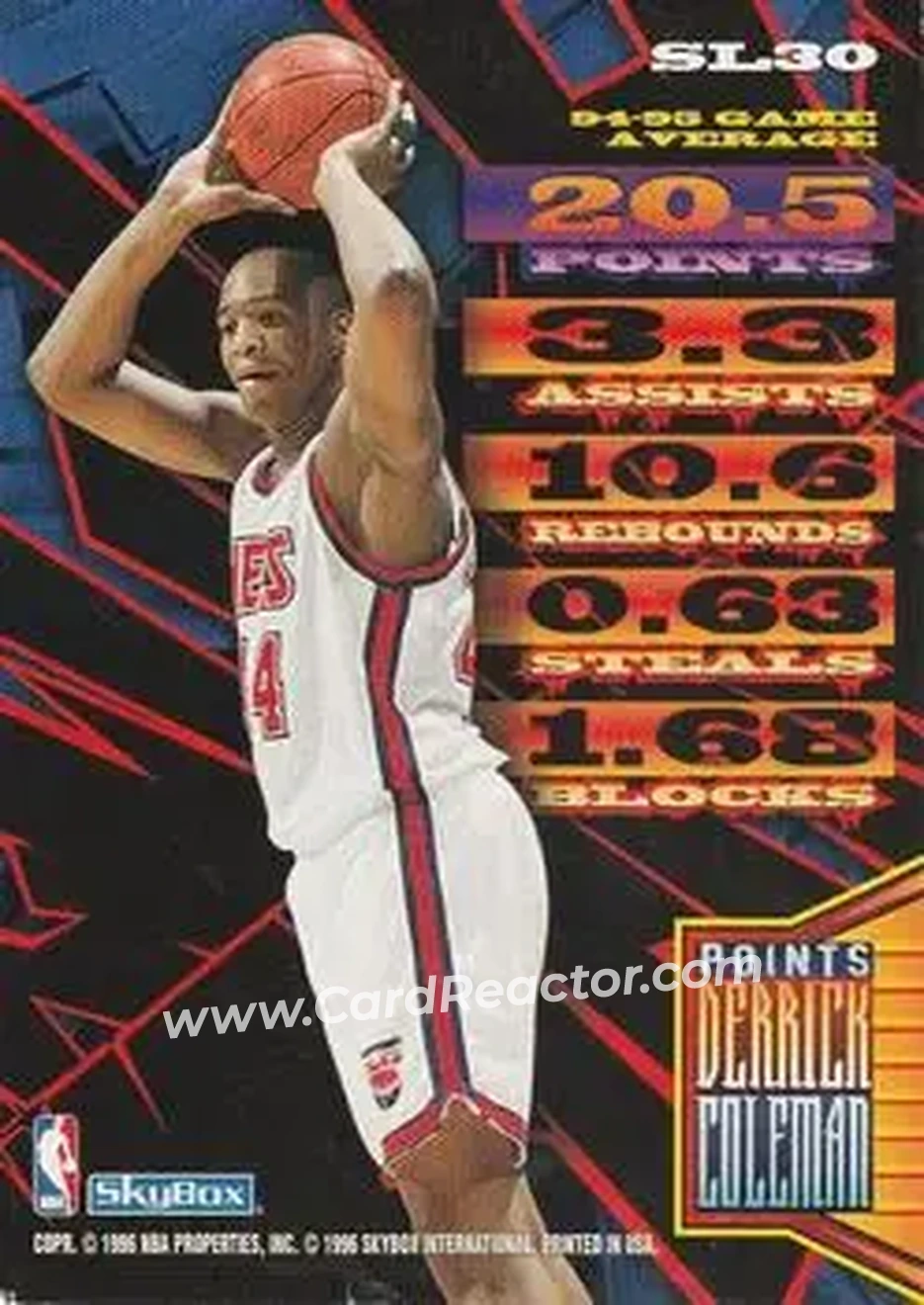 1995-96 Hoops - Slamland #SL30 - Derrick Coleman - New Jersey Nets - Back