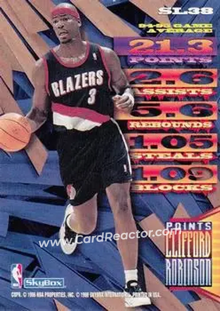 1995-96 Hoops - Slamland #SL38 - Clifford Robinson - Portland Trail Blazers - Back