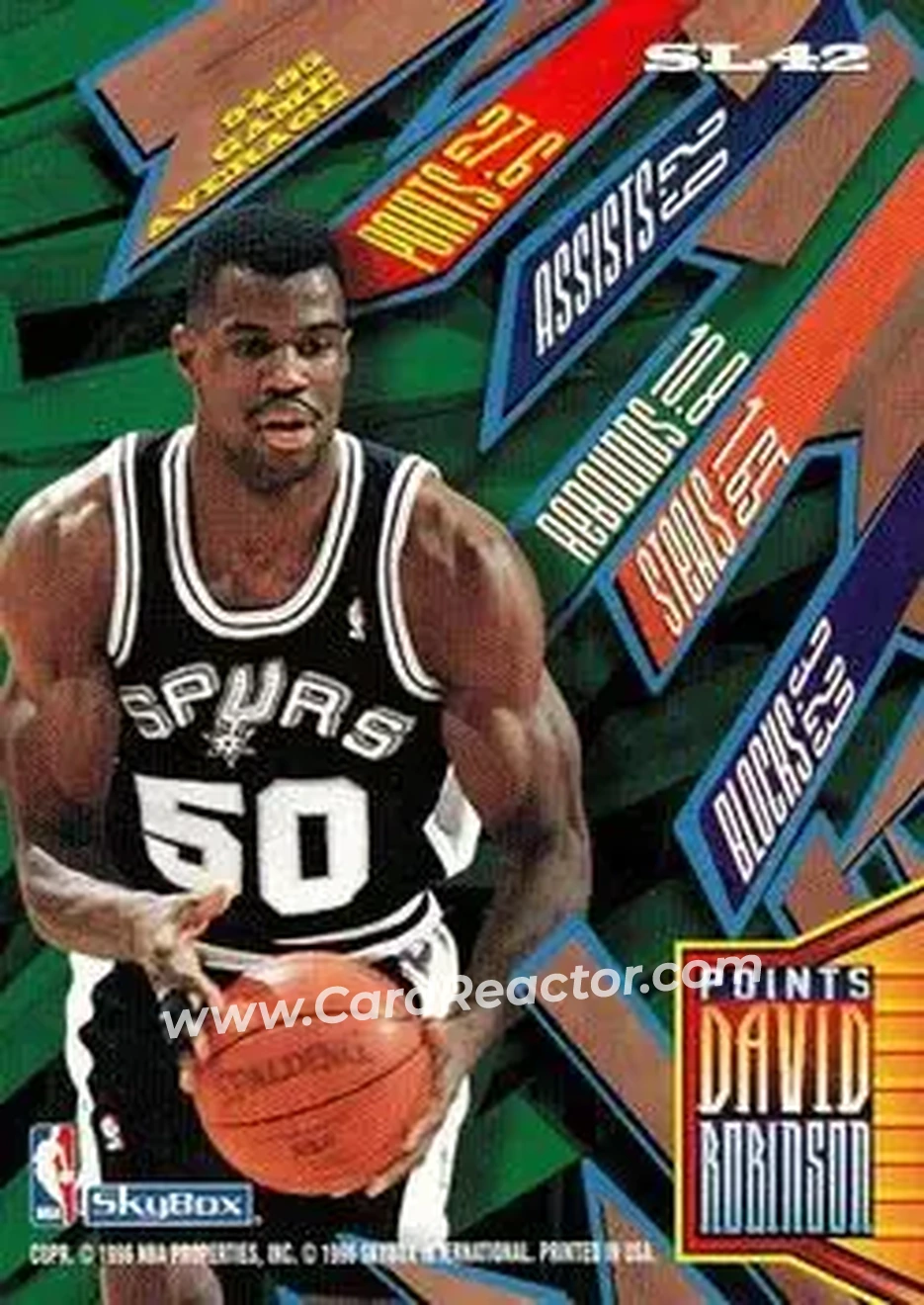 1995-96 Hoops - Slamland #SL42 - David Robinson - San Antonio Spurs - Back