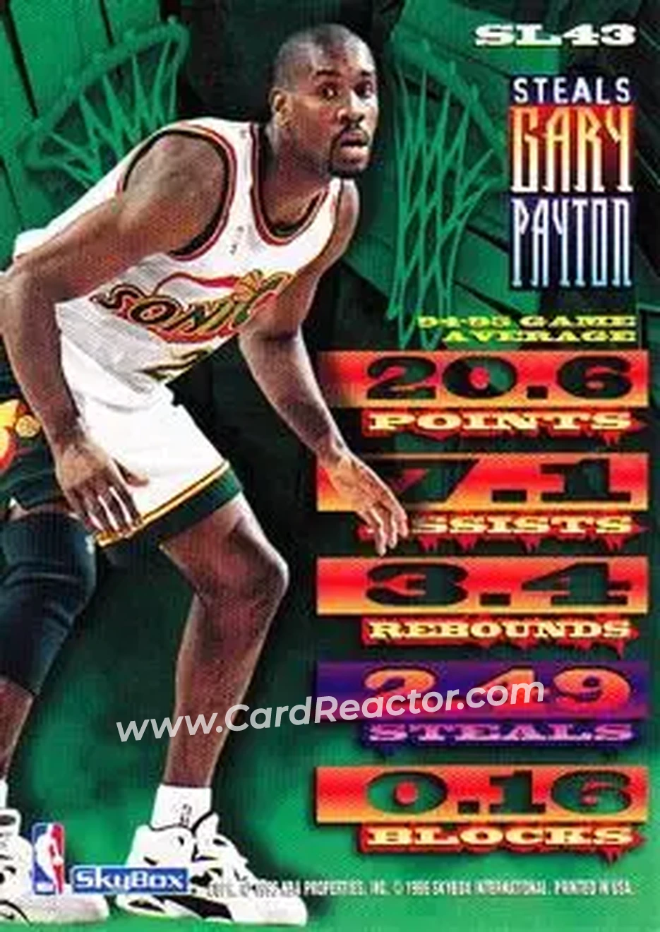 1995-96 Hoops - Slamland #SL43 - Gary Payton - Seattle SuperSonics - Back 1995-96 Hoops - Slamland #SL43 - Gary Payton - Seattle SuperSonics - Back
