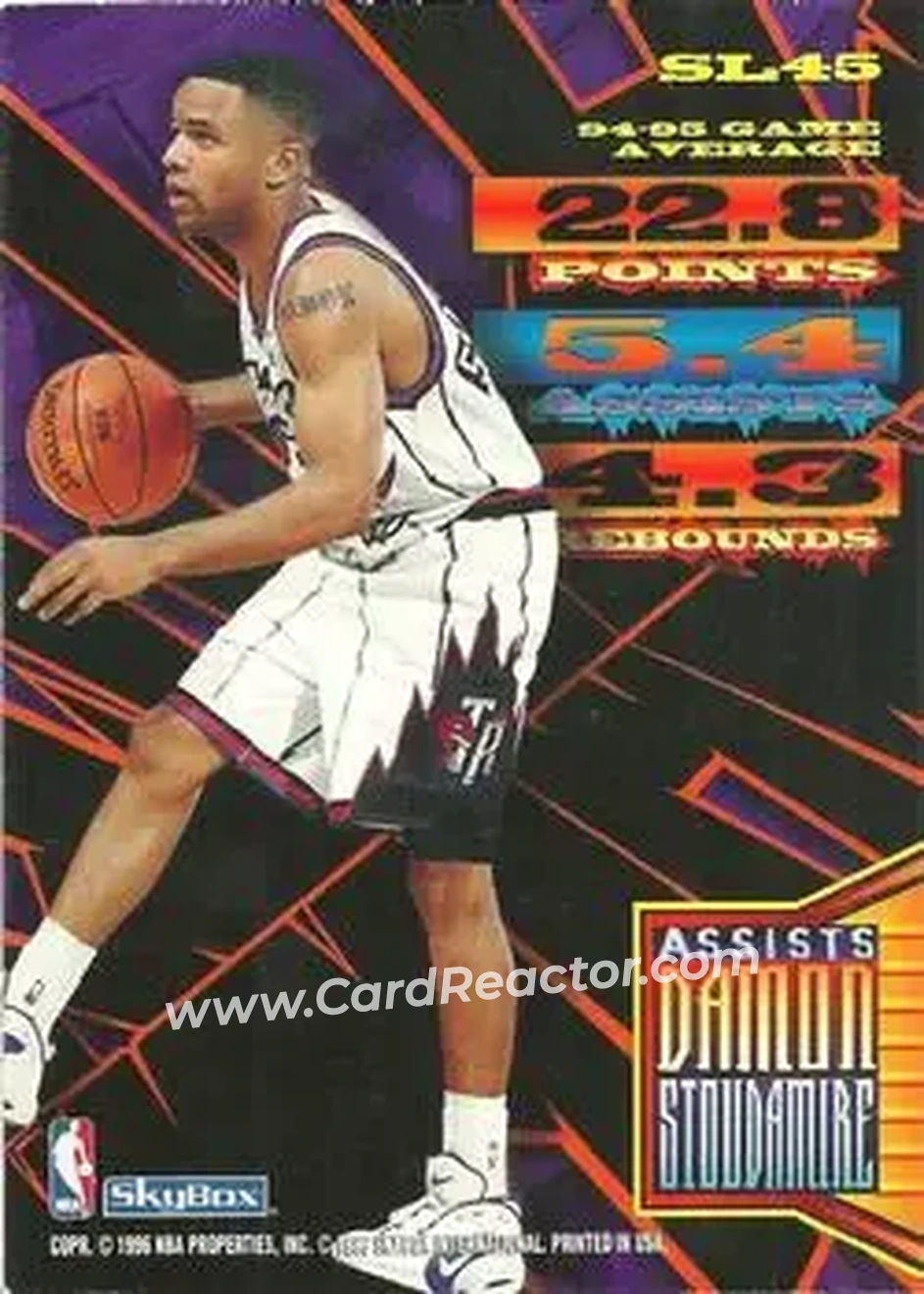 1995-96 Hoops - Slamland #SL45 - Damon Stoudamire - Toronto Raptors - Back