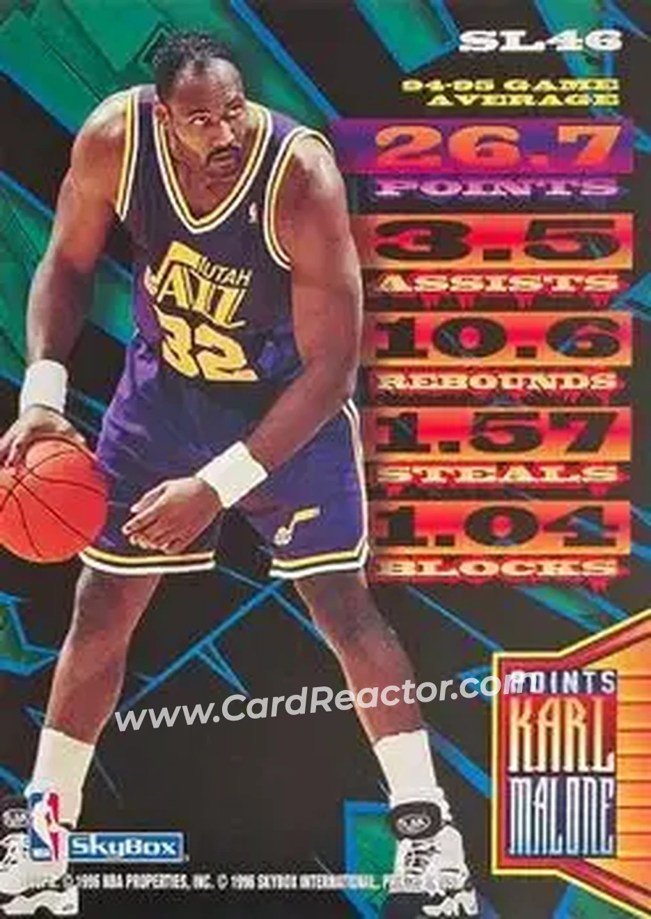 1995-96 Hoops - Slamland #SL46 - Karl Malone - Utah Jazz - Back