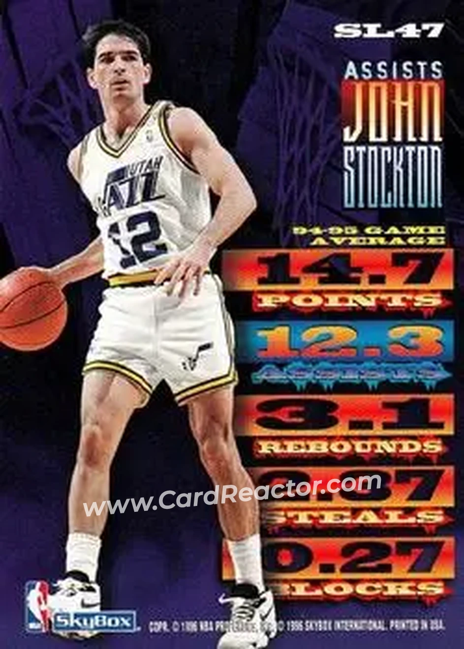 1995-96 Hoops - Slamland #SL47 - John Stockton - Utah Jazz - Back